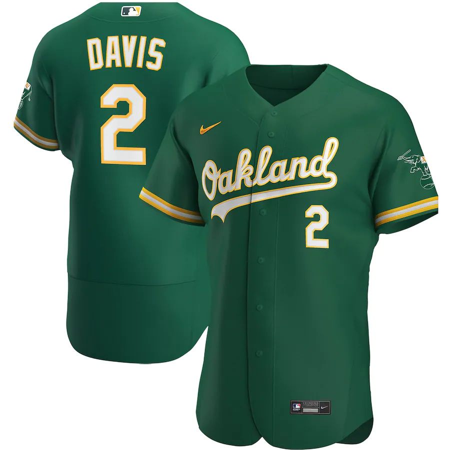 Mens Oakland Athletics #2 Khris Davis Nike Kelly Green Alternate Authentic Player MLB Jerseys